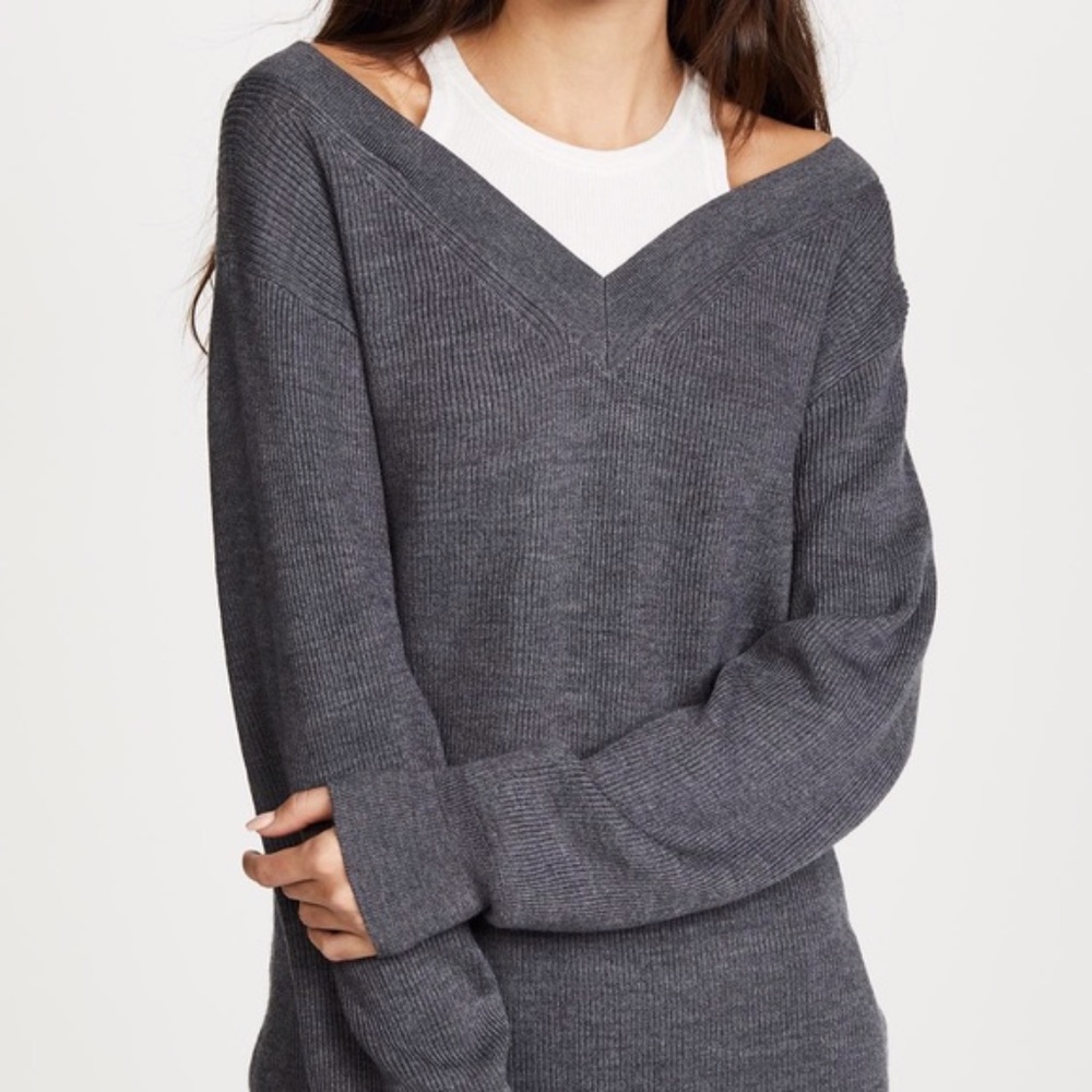 Alexander Wang Charcoal Gray V-Neck Ribbed Sweater